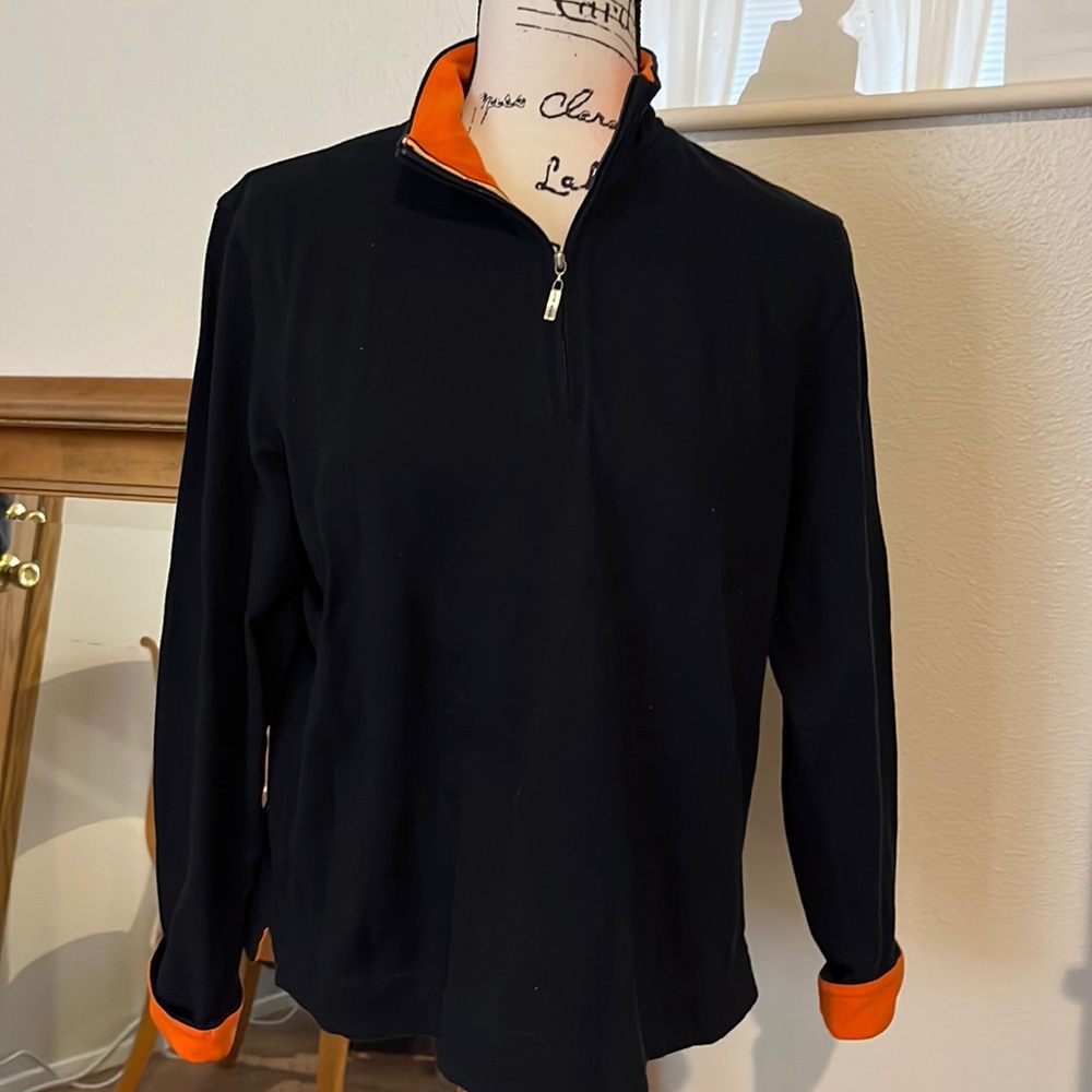 Liz and Co By Liz Claiborne Cotton/Spandex Navy Zip Leisure Top Size M